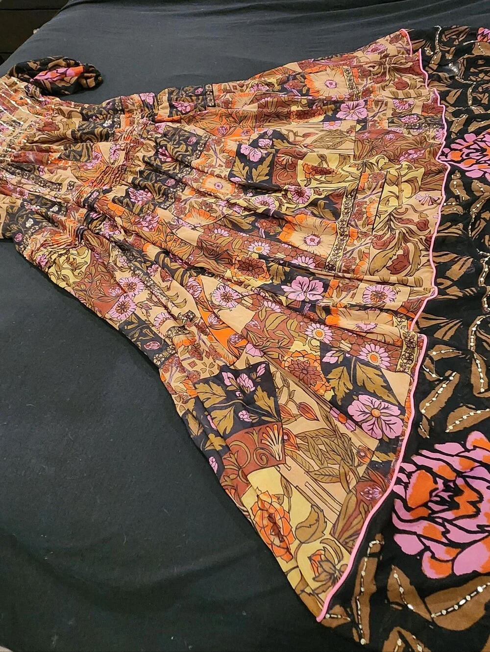 Free People Floral Maxi Dress in Brown, Pink, Black